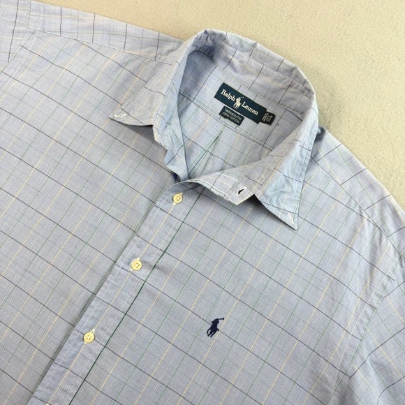 Polo Ralph Lauren Other - Ralph Lauren Blue Button Down 17.5 XL Plaid Yarmouth Short Sleeve Officewear